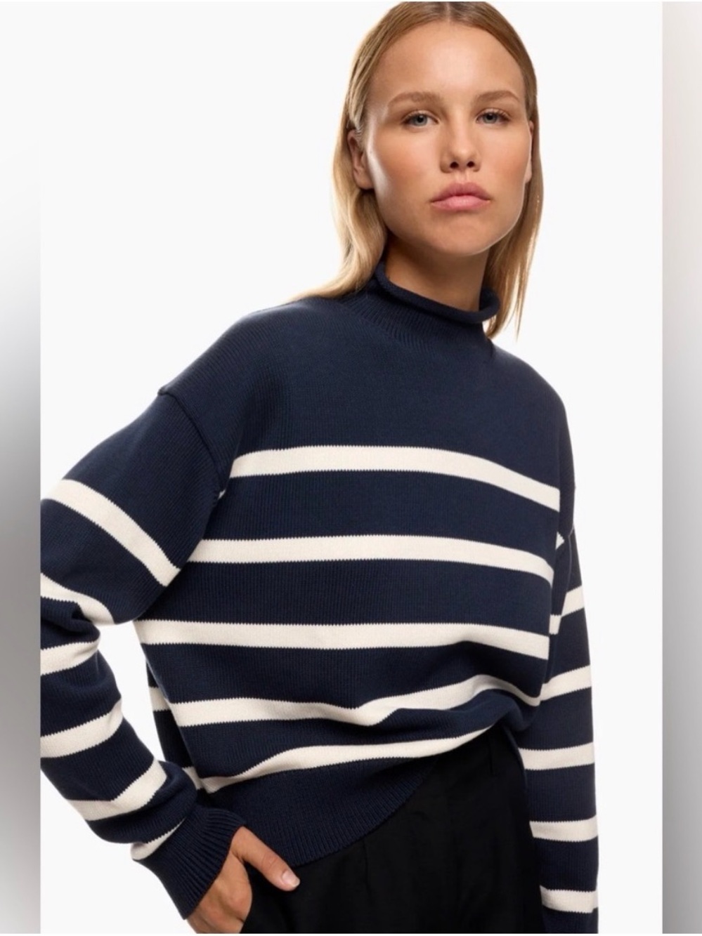 Cropped Mock Neck Nautical Sweater